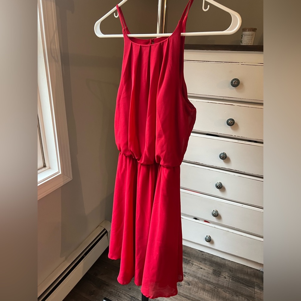 Blue Rain Red Dress